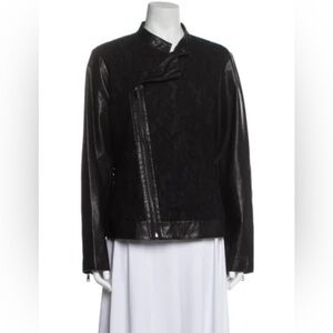 Neiman Marcus Black Leather Jacket with Lace Detail